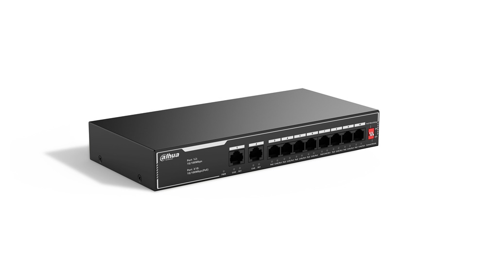 Dahua SF1010LP 8x10/100 Mbps PoE + 2x10/100 Mbps uplink/65W/nem menedzselhető PoE Switch
