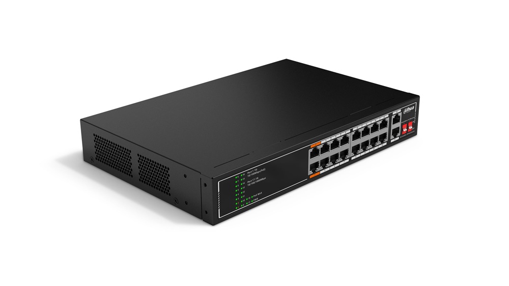 Dahua SF1018LP 16x10/100 Mbps PoE + 2x1 Gbps uplink/135W/nem menedzselhető PoE Switch