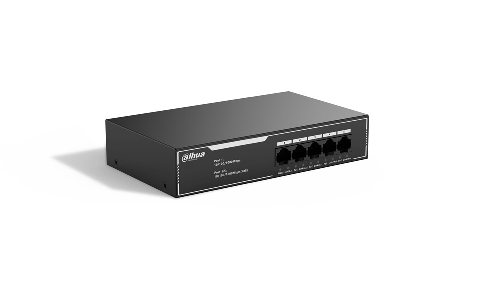 Dahua SG1005LP 4x1 Gbps PoE + 1x1 Gbps uplink/36W/nem menedzselhető PoE Switch