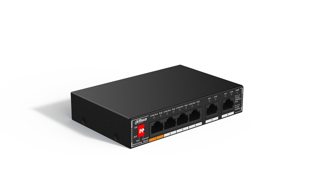 Dahua SG1006P 4x1 Gbps PoE + 2x1 Gbps uplink/60W/nem menedzselhető PoE Switch