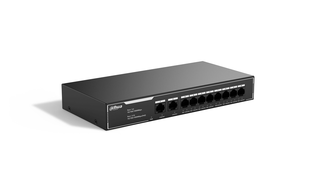Dahua SG1010LP 8x1 Gbps PoE + 2x1 Gbps uplink/65W/nem menedzselhető PoE Switch