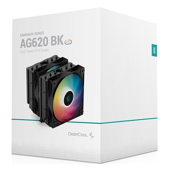 DeepCool CPU Cooler - AG620 BK ARGB (29,4 dB; max, 115,32 m3/h; 4pin csatlakozó, 6 db heatpipe, 12cm, PWM, LED)