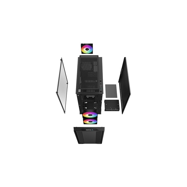 DeepCool Számítógépház - CC360 ARGB (fekete, ablakos, 3x12cm ventilátor, Mini-ITX / Mico-ATX, 1xUSB3.0, 1xUSB2.0)