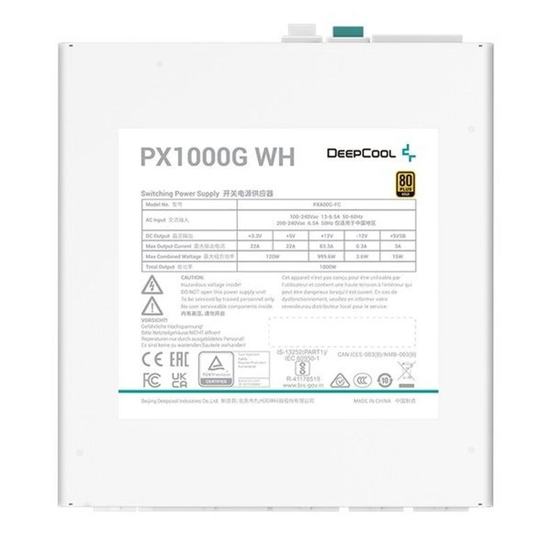 DeepCool Tápegység 1000W - PX1000-G WH EU (80 Plus Gold, ATX3.0, Aktív PFC, Full Moduláris, fehér)