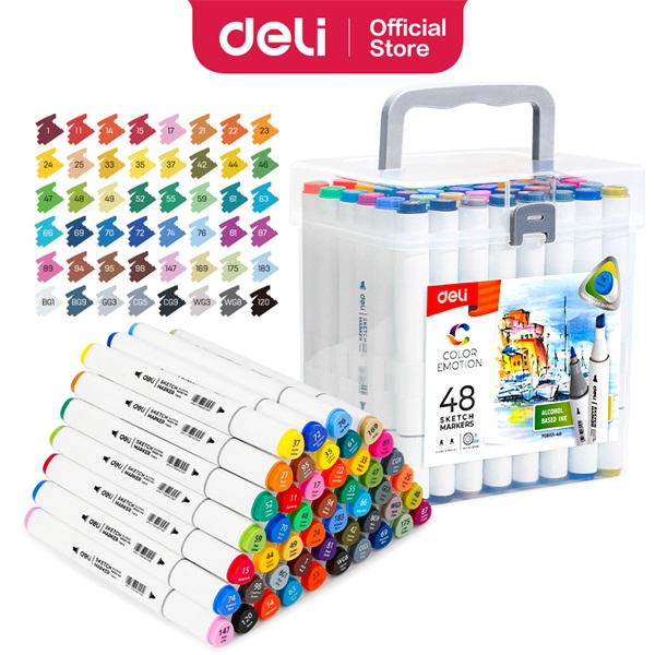 Deli Color Emotion 48 darabos kétvégű háromszög testű sketch markerkészlet
