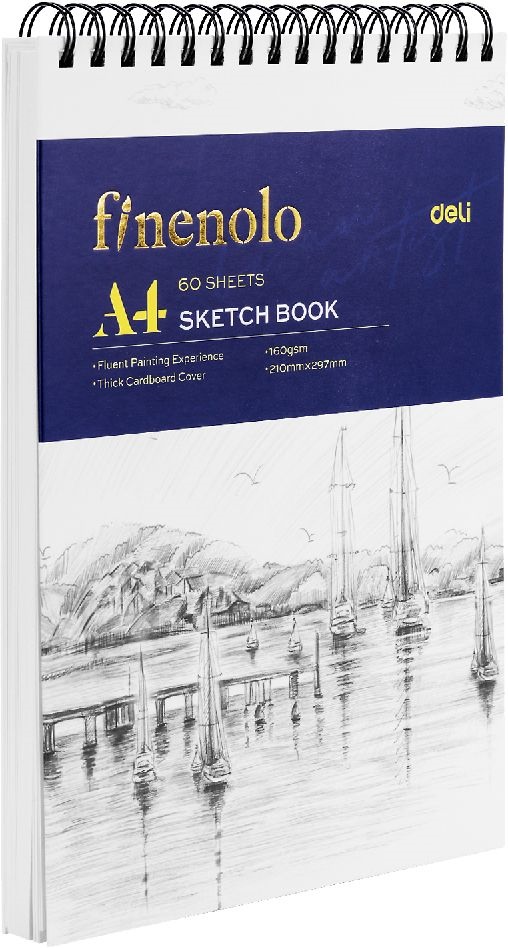 Deli Finenolo A4, álló, 160  g/m2, rövid oldalán spirálozott, fehér rajzpapírfüzet
