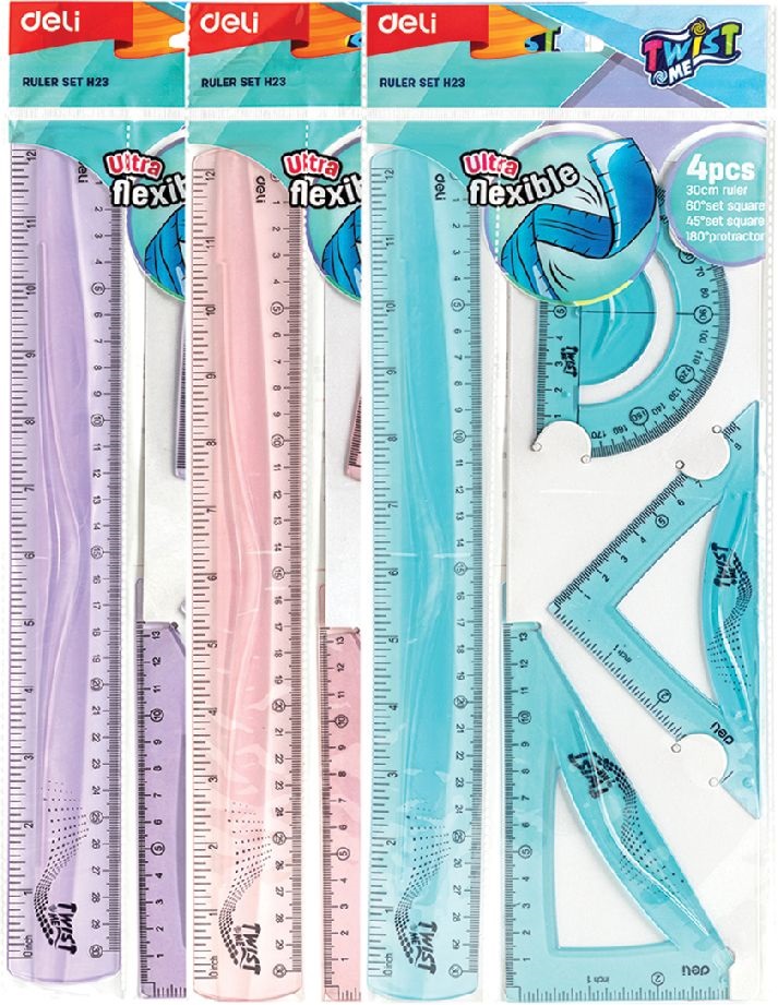Deli Twist Me 30 cm-es 4 db-os vegyes színű hajlékony vonalzókészlet