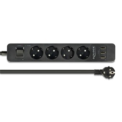 Delock 11209 Fekete színu négy foglalatú hosszabbítós konnektor USB töltovel és kisülés védelemmel