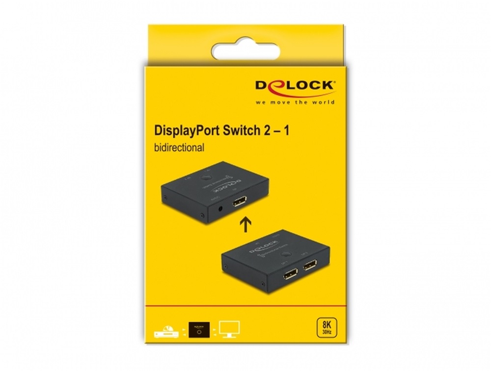 Delock 11478 DisplayPort 2 - 1 kapcsoló kétirányú 8K 30 Hz