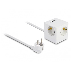 Delock 11497 3 nyílásos csatlakozó kocka hosszabbító gyerekzárral és USB töltővel, valamint 1,5 m fehér