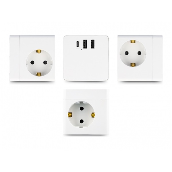 Delock 11497 3 nyílásos csatlakozó kocka hosszabbító gyerekzárral és USB töltővel, valamint 1,5 m fehér