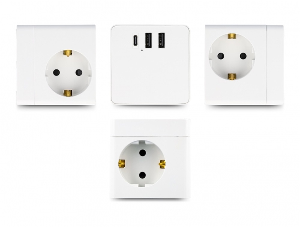 Delock 11497 3 nyílásos csatlakozó kocka hosszabbító gyerekzárral és USB töltővel, valamint 1,5 m fehér