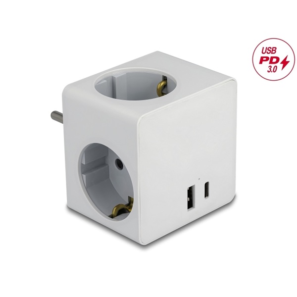 Delock 11501 PD 3.0 20 W 3xAC/USB/Type-C fehér elosztó