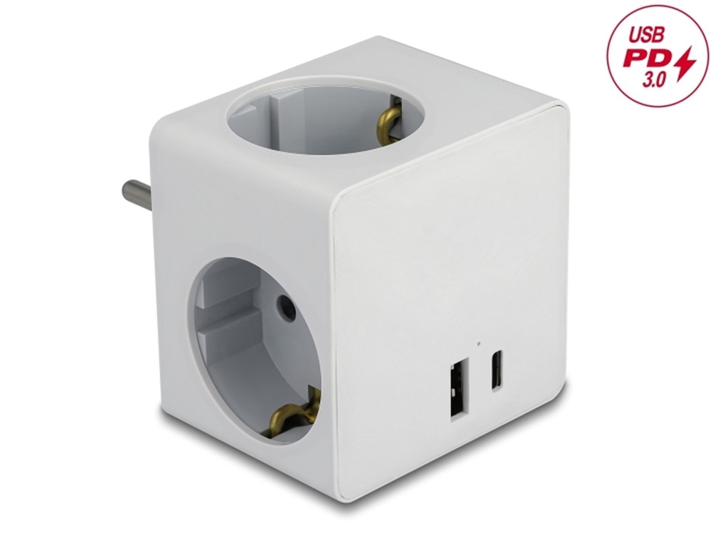 Delock 11501 PD 3.0 20 W 3xAC/USB/Type-C fehér elosztó
