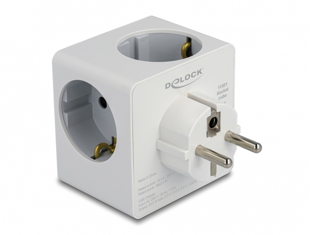 Delock 11501 PD 3.0 20 W 3xAC/USB/Type-C fehér elosztó