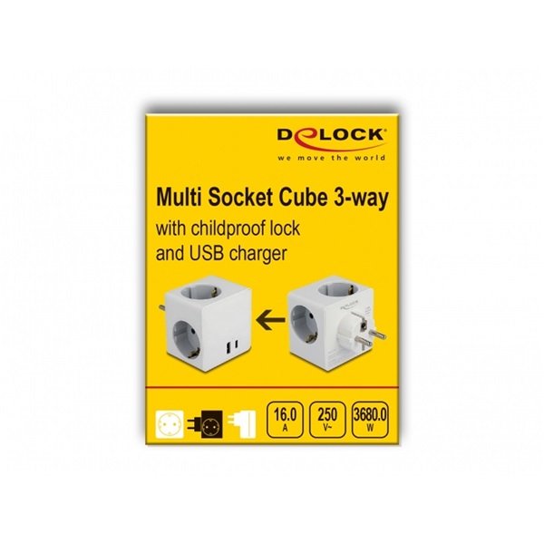 Delock 11501 PD 3.0 20 W 3xAC/USB/Type-C fehér elosztó