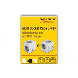 Delock 11501 PD 3.0 20 W 3xAC/USB/Type-C fehér elosztó