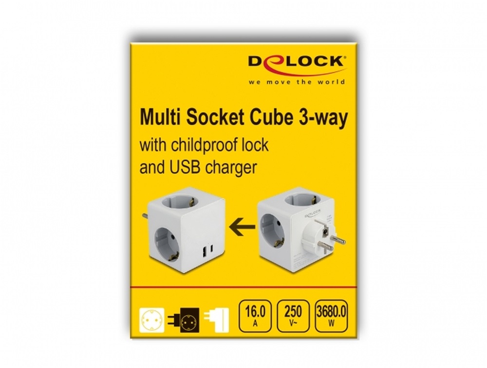 Delock 11501 PD 3.0 20 W 3xAC/USB/Type-C fehér elosztó