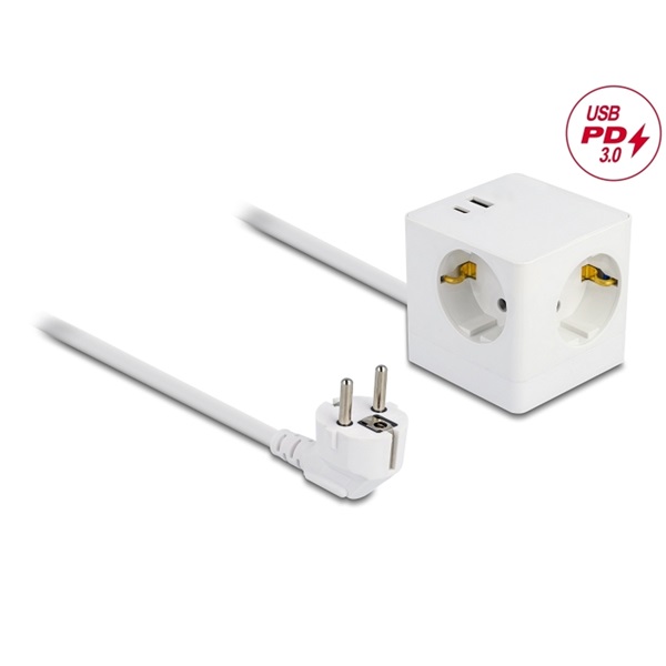 Delock 11502 PD 3.0 20 W 3xAC/USB/Type-C fehér elosztó