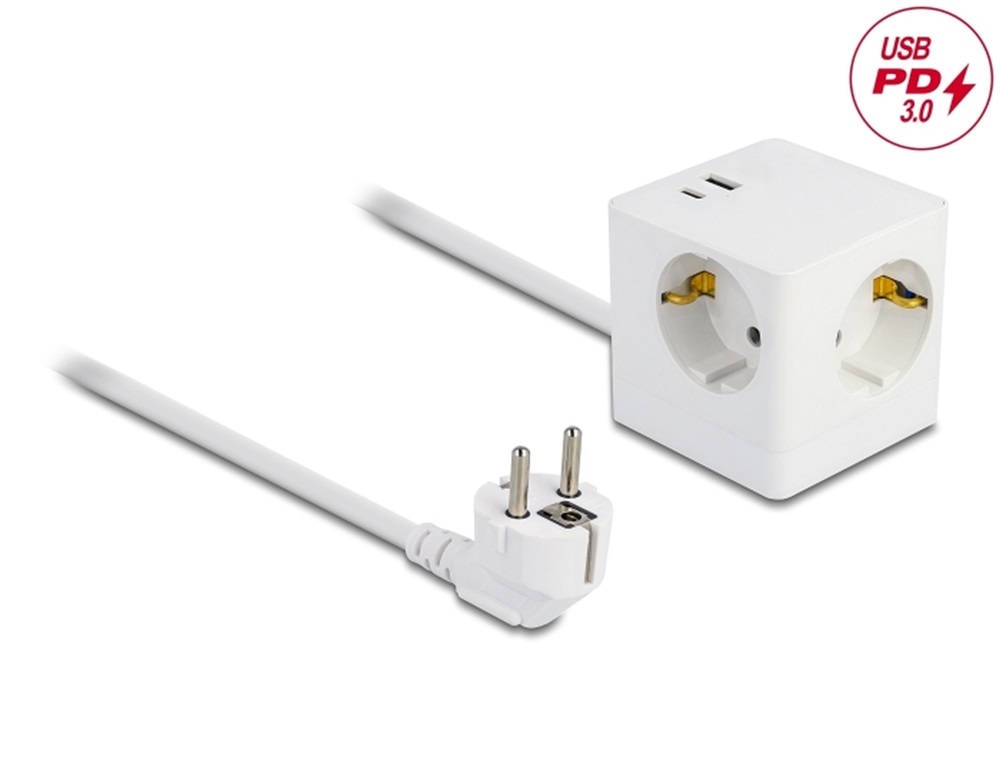 Delock 11502 PD 3.0 20 W 3xAC/USB/Type-C fehér elosztó