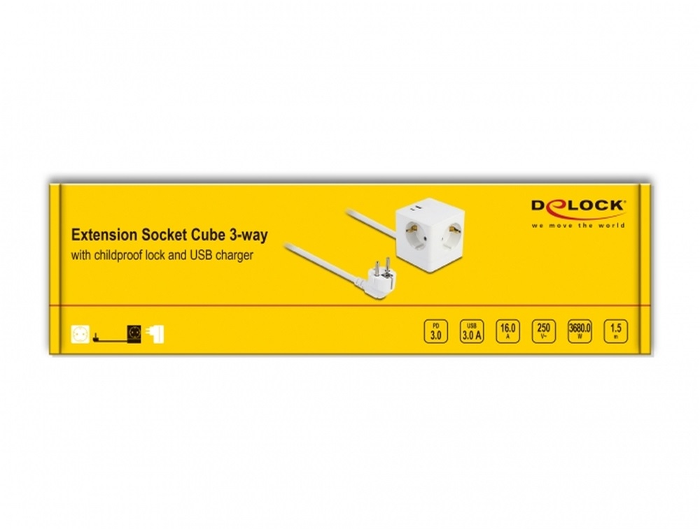Delock 11502 PD 3.0 20 W 3xAC/USB/Type-C fehér elosztó
