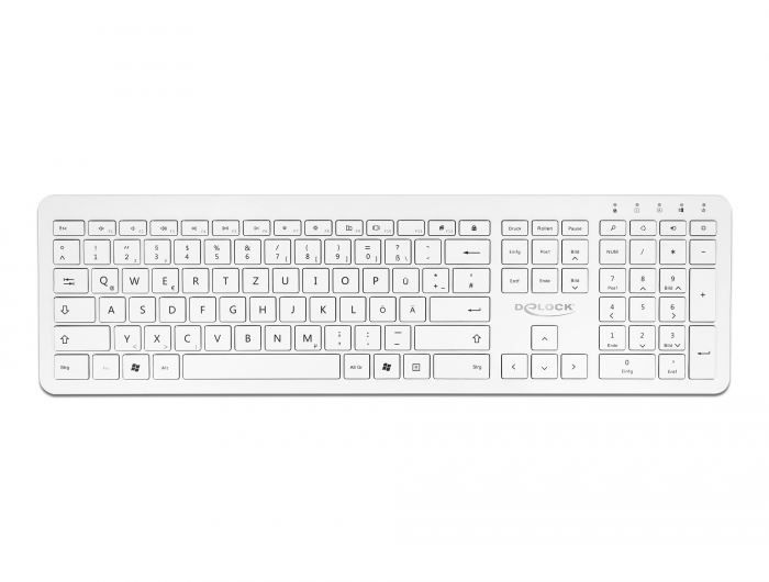 Delock 12014 NÉMET 2,4 GHz-es vezetéknélküli USB klaviatúra fehér (lapos)