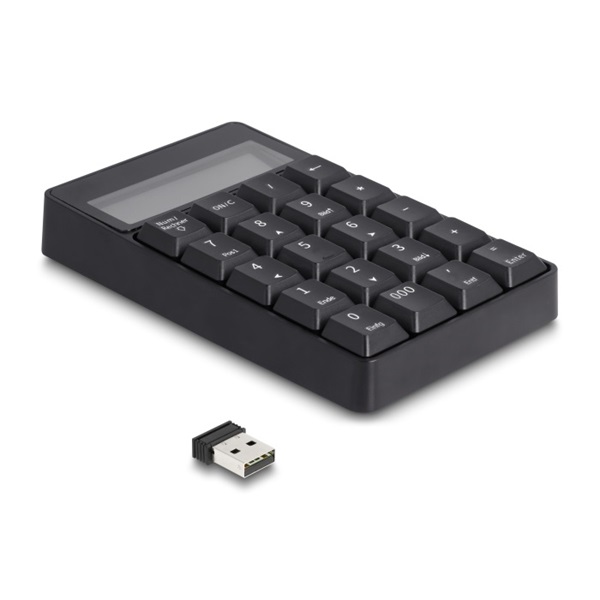 Delock 12113 2 az 1-ben A típusú USB billentyűzet számológép funkcióval, 2,4 GHz, vezeték nélküli, fekete