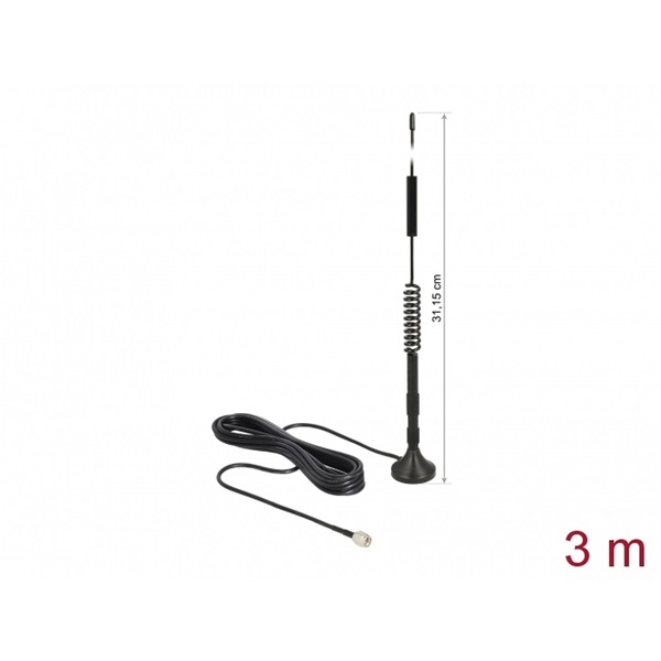 Delock 12417 LTE antenna SMA-dugó 5 dBi irányítatlan, rögzített, mágneses talppal és csatlakozókábellel (R