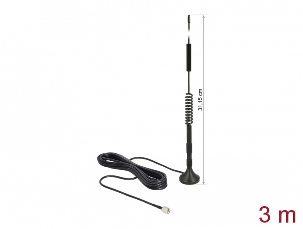 Delock 12417 LTE antenna SMA-dugó 5 dBi irányítatlan, rögzített, mágneses talppal és csatlakozókábellel (R