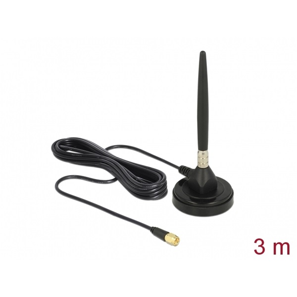Delock 12421 GSM antenna SMA-dugó 3 dBi irányítatlan, rögzített, mágneses talppal és csatlakozókábellel (R