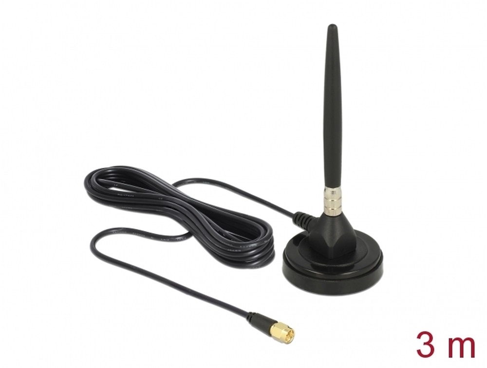 Delock 12421 GSM antenna SMA-dugó 3 dBi irányítatlan, rögzített, mágneses talppal és csatlakozókábellel (R
