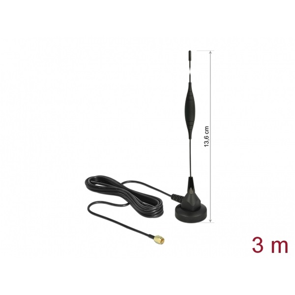 Delock 12422 GSM antenna SMA-dugó 5 dBi irányítatlan, rögzített, mágneses talppal és csatlakozókábellel (R