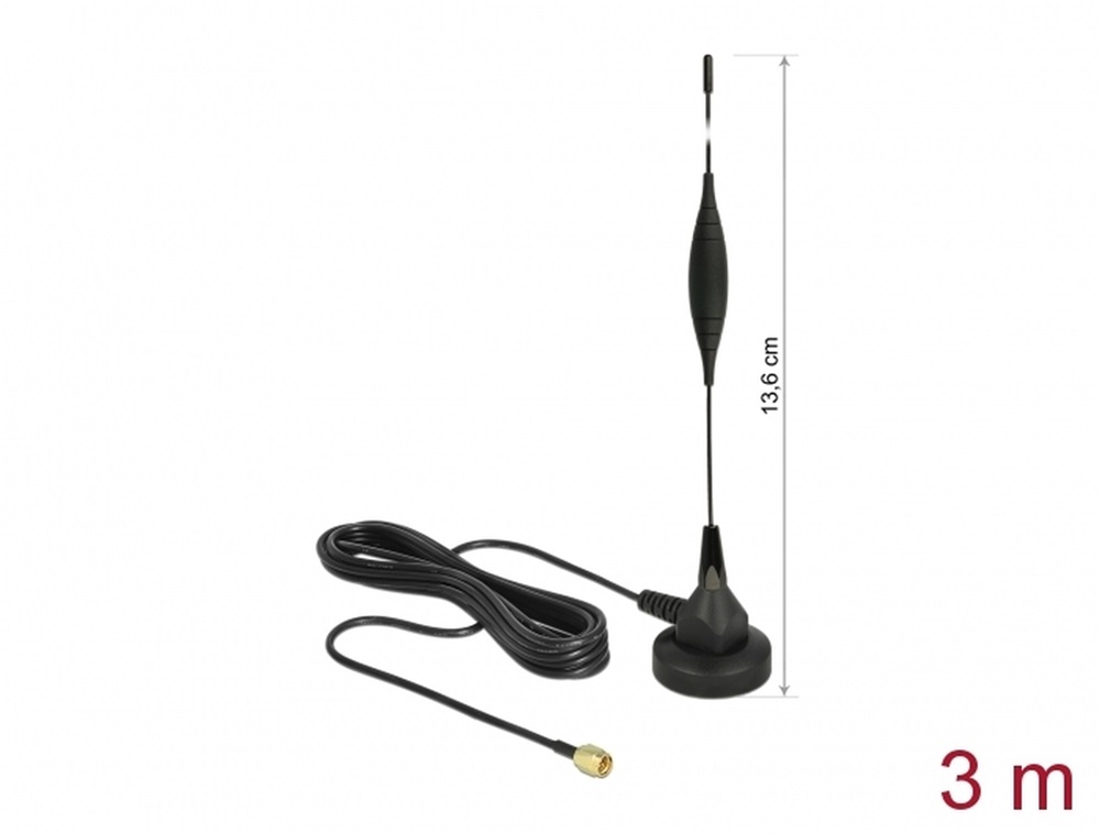 Delock 12422 GSM antenna SMA-dugó 5 dBi irányítatlan, rögzített, mágneses talppal és csatlakozókábellel (R