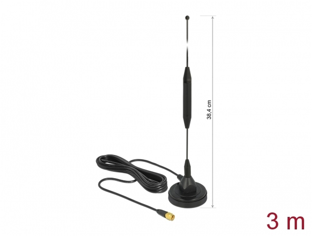 Delock 12423 GSM antenna SMA-dugó 3,5 dBi irányítatlan, rögzített, mágneses talppal és csatlakozókábellel