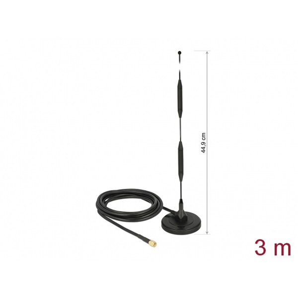 Delock 12425 LTE antenna SMA-dugó 5 dBi irányítatlan, rögzített, mágneses talppal és csatlakozókábellel (R