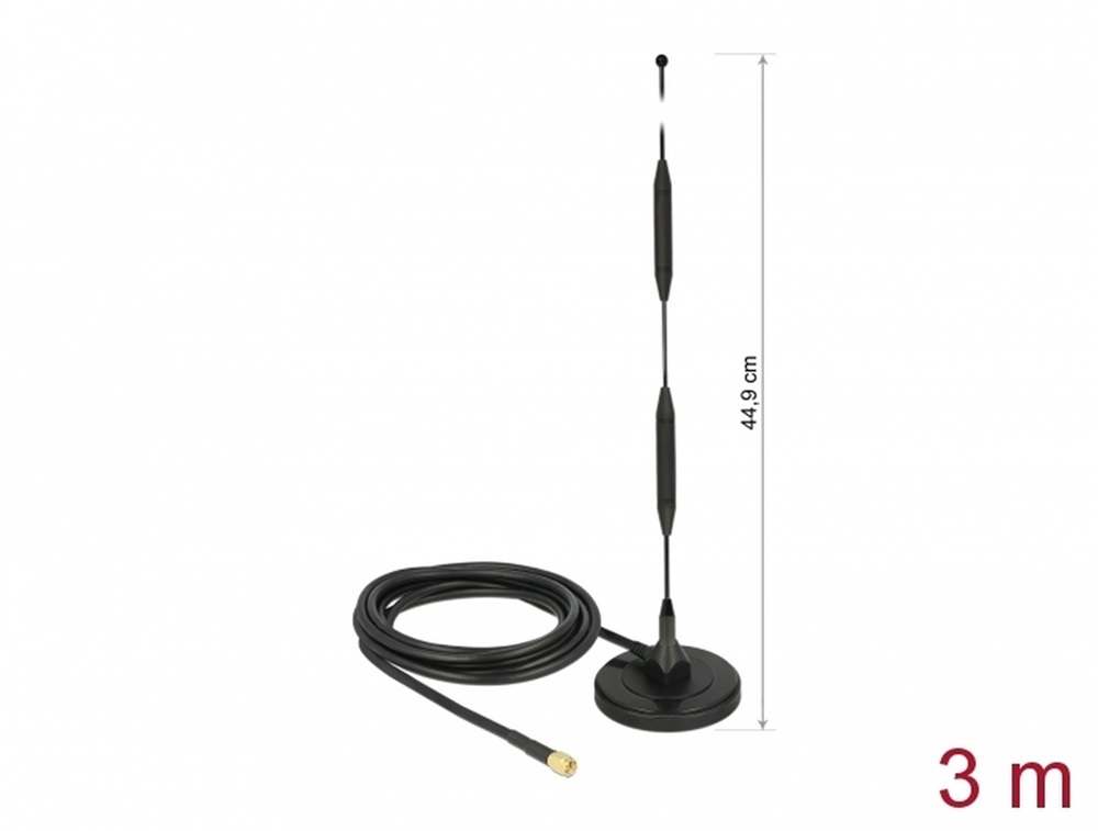 Delock 12425 LTE antenna SMA-dugó 5 dBi irányítatlan, rögzített, mágneses talppal és csatlakozókábellel (R