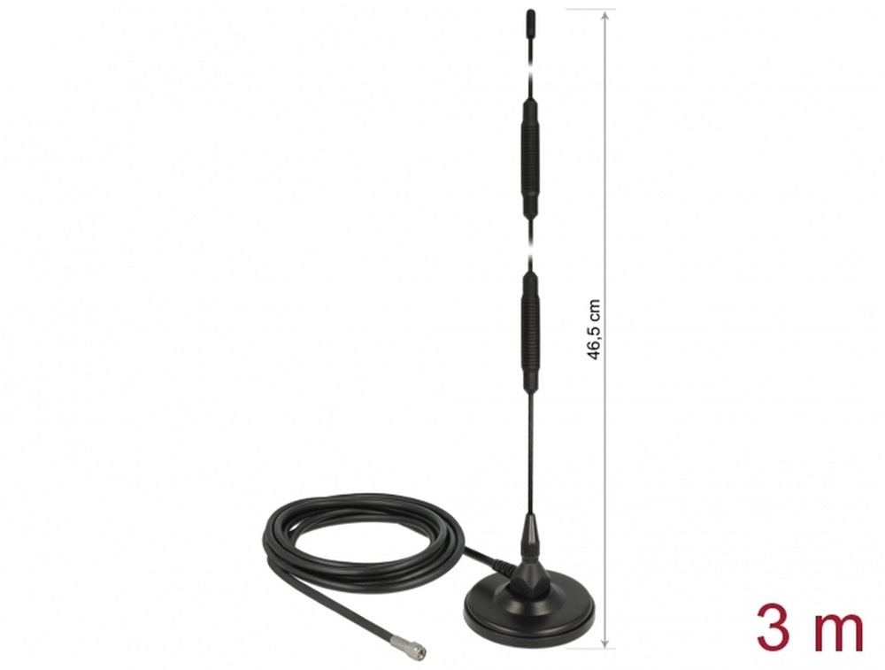 Delock 12428 LTE antenna SMA-dugó 7 dBi irányítatlan, rögzített, mágneses talppal és csatlakozókábellel (R