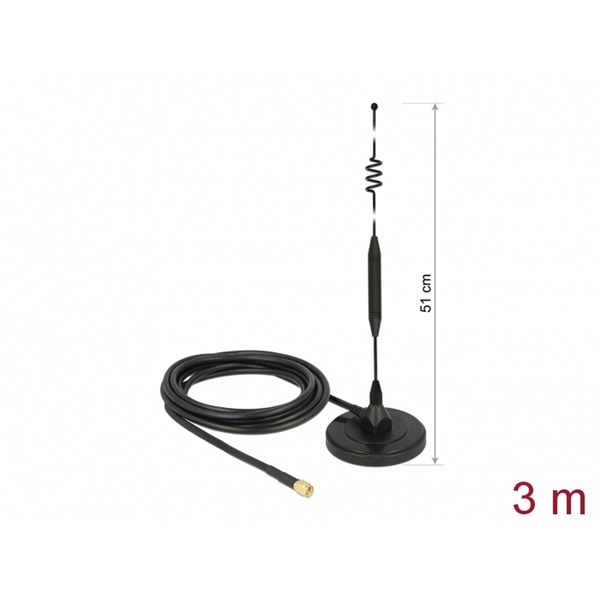 Delock 12429 LTE antenna SMA-dugó 6 dBi irányítatlan, rögzített, mágneses talppal és csatlakozókábellel (R