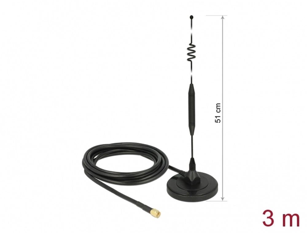 Delock 12429 LTE antenna SMA-dugó 6 dBi irányítatlan, rögzített, mágneses talppal és csatlakozókábellel (R