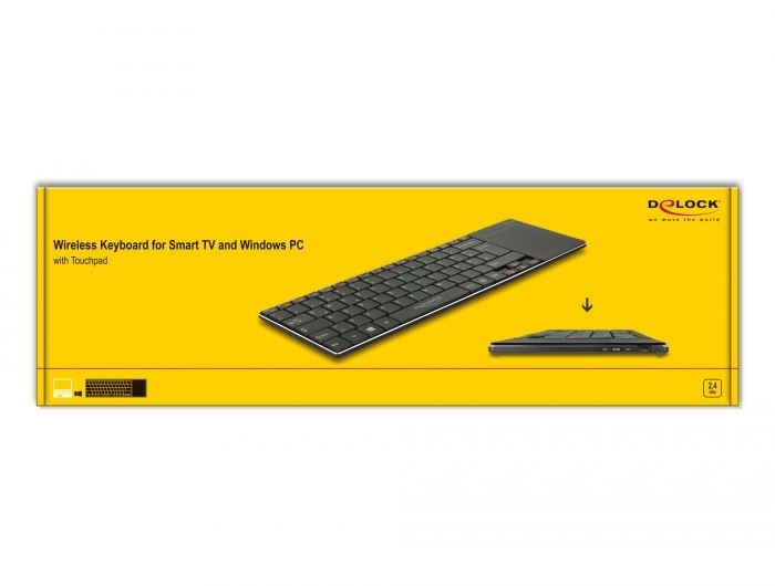 Delock 12454 NÉMET Vezeték nélküli billentyuzet okostévéhez és Windows PC-hez 6 mm-es sík érintopaddal