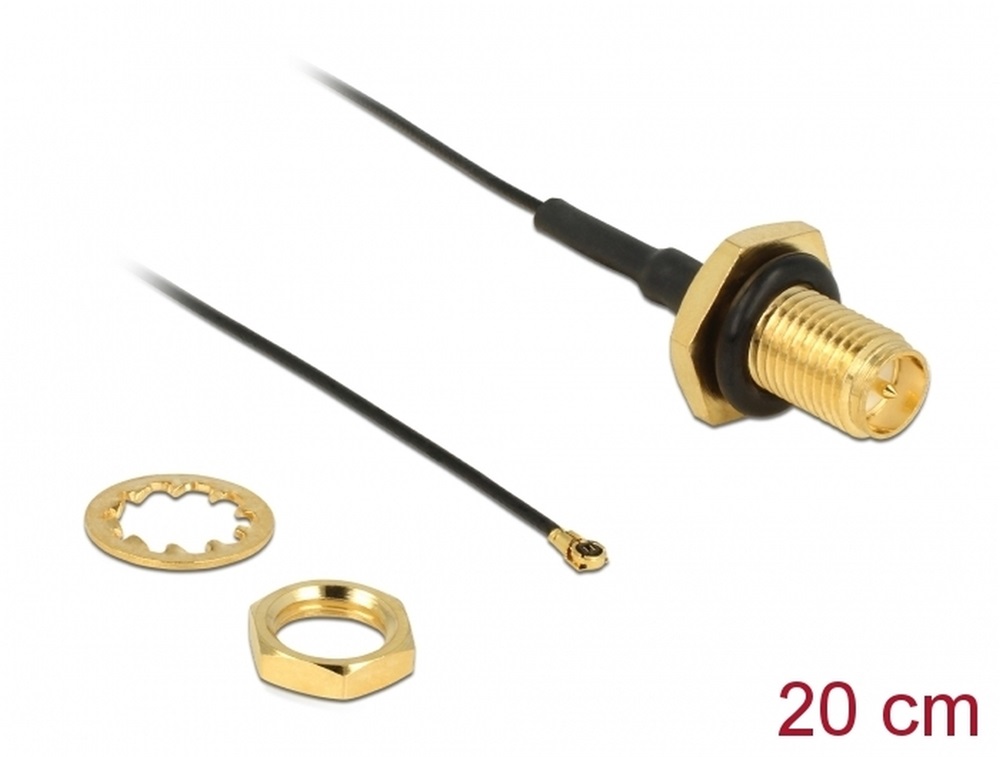 Delock 12460 RP-SMA Jack Bulkhead antenna kábel > MHF IV / HSC MXHP32 kompatibilis dugó 200 mm