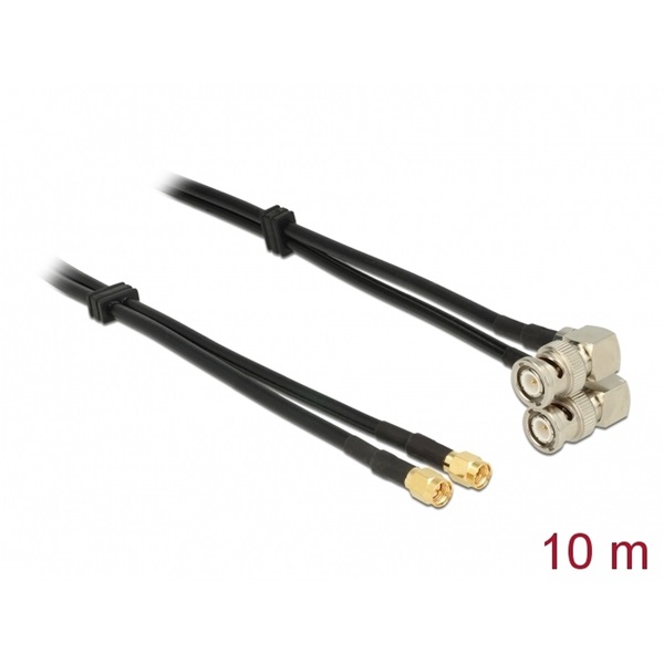 Delock 12472 antenna kábel SMA dugó > BNC dugó 90 ikerkábel RG-58 A/U 10 m