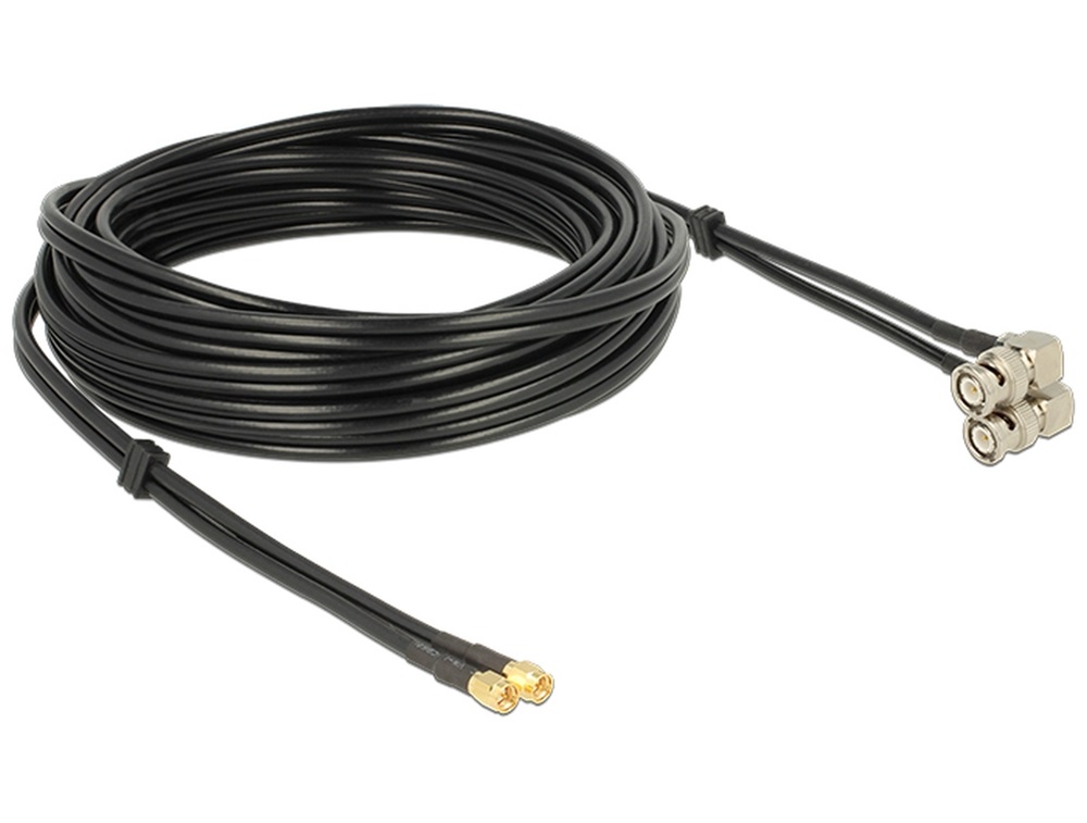 Delock 12472 antenna kábel SMA dugó > BNC dugó 90 ikerkábel RG-58 A/U 10 m