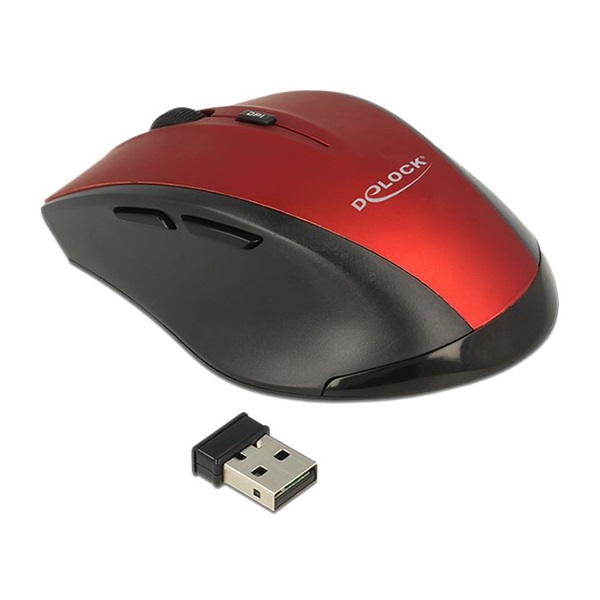 Delock 12493 Ergonomikus kialakítású, optikai, ötgombos egér, 2,4 GHz-es, vezeték nélküli