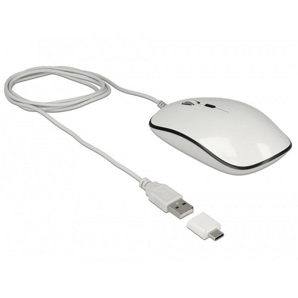Delock 12532 Optikai 4 gombos USB A-típusú + USB Type-C asztali egér