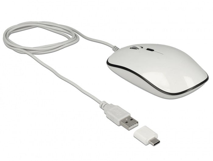 Delock 12532 Optikai 4 gombos USB A-típusú + USB Type-C asztali egér