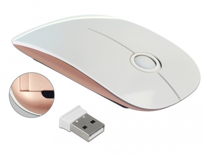 Delock 12536 Optikai háromgombos egér, 2,4 GHz-es, vezeték nélküli fehér / rózsaszín