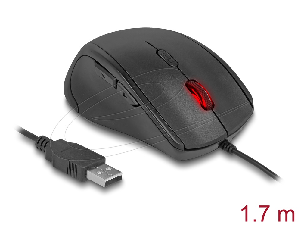 Delock 12548 Ergonomikus tervezésu, öt gombos, USB-s optikai egér - balkezeseknek