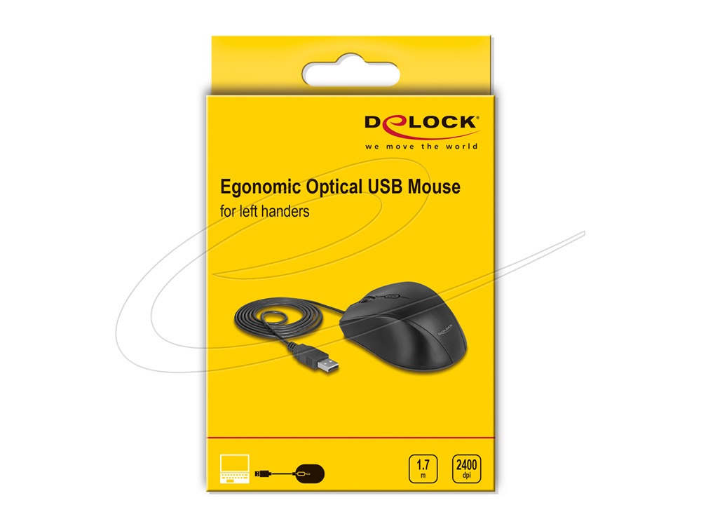 Delock 12548 Ergonomikus tervezésu, öt gombos, USB-s optikai egér - balkezeseknek