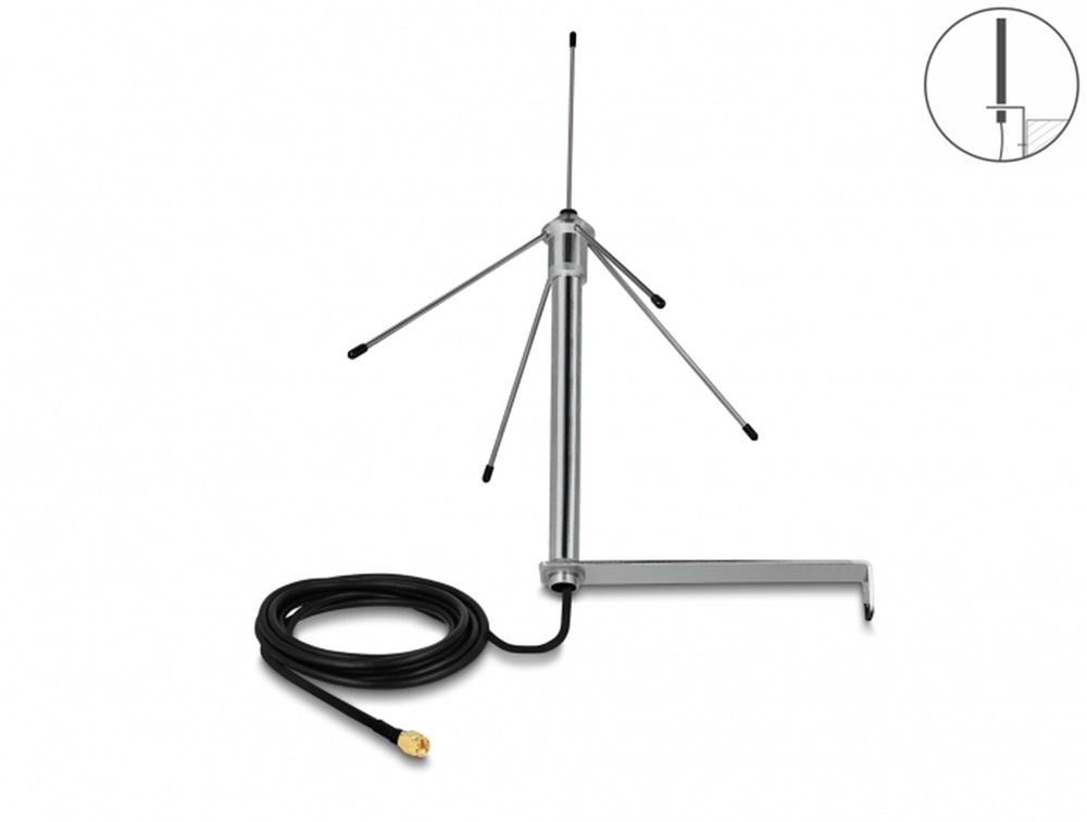 Delock 12565 433 MHz Antenna SMA-dugó 3 dBi mindenirányban rögzítheto, csatlakozó kábellel (RG-58, 3 m), f